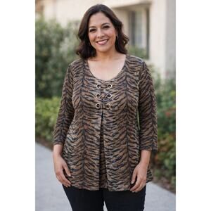 Frank Lyman Design Tunic Womens Top Size 8 Beige Animal Print Wifemob Pleated